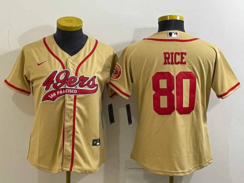 Youth San Francisco 49ers #80 Jerry Rice Gold With Patch Cool Base Stitched Baseball Jersey